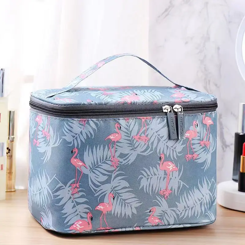 Makeup Bag Portable Cosmetics Makeup Brush Large Capacity Travel Flamingo Double Grey image 4