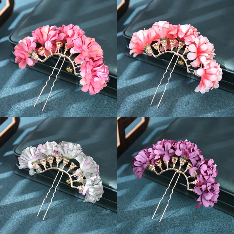 Artificial Flower Bridal Wedding Hairpin U Shaped Women Hair Sticks Women Headwear Party Girls Festival Hair Accessories