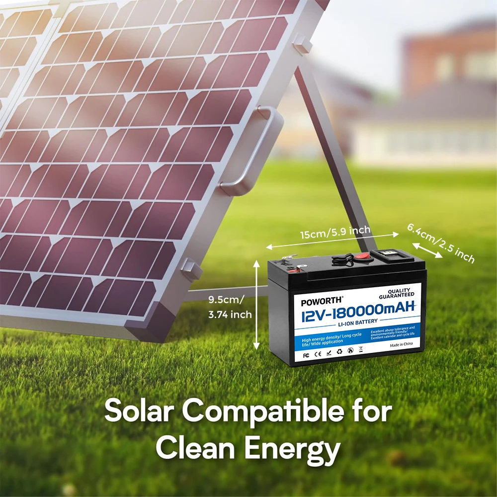 بطارية شمسية 12 فولت 180 أمبير في الساعة ️بطارية ليثيوم ذات دورة عميقة، BMS مدمجة - مثالية للأنظمة الشمسية والمعسكر والقوارب وقوة المقصورة