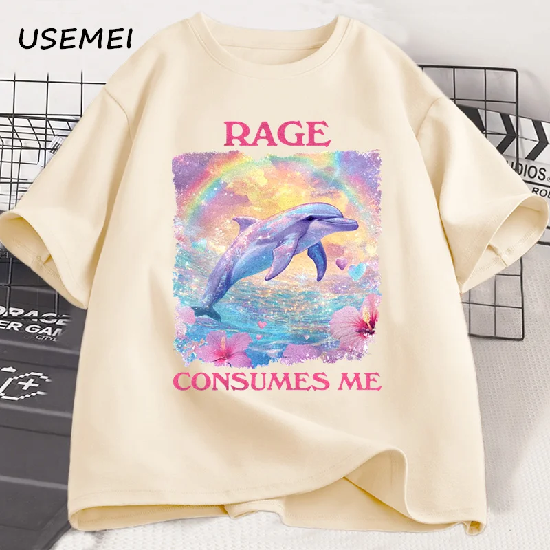 Funny Rage Consumes Me T-shirt Short Sleeve Meme T Shirt Weird Silly Dolphin Vintage Tshirt Trending Men's Designer Clothes