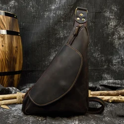 Genuine Leather Mens Crossbody Bag male Chest Pack Sling Bag Outdoor Travel Chest Bagpack Unique Triangle Daypack For Man