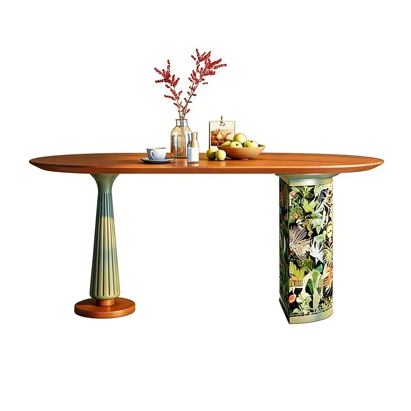 Original French retro solid wood dining table, niche high-end small apartment medium and ancient style living room dining table