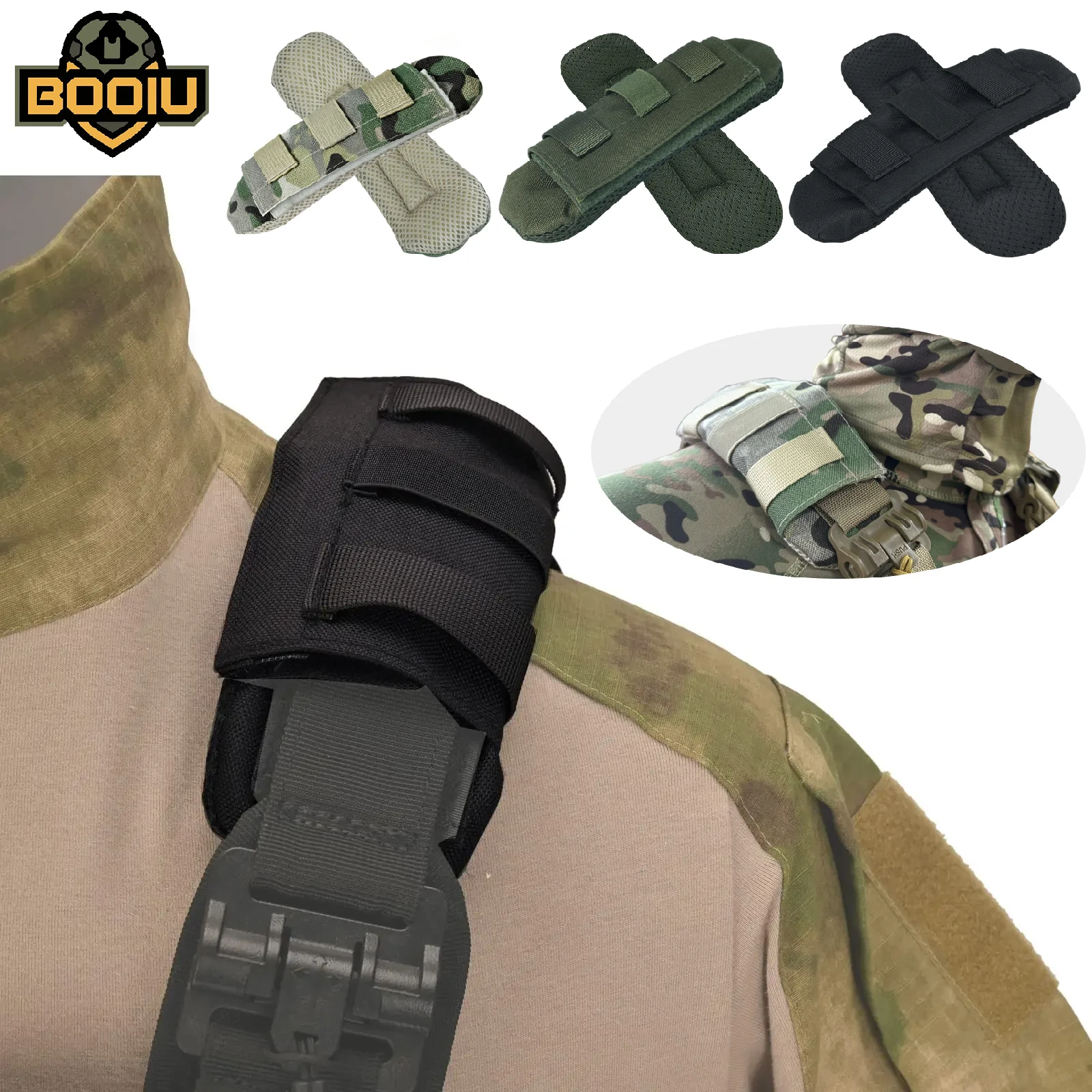 BOOIU 2PCS Tactical Vest Shoulder Pad Comfort Breathable Non-Slip Wear-Resistant Cushion Mesh Padded Hiking Backpack Accessories