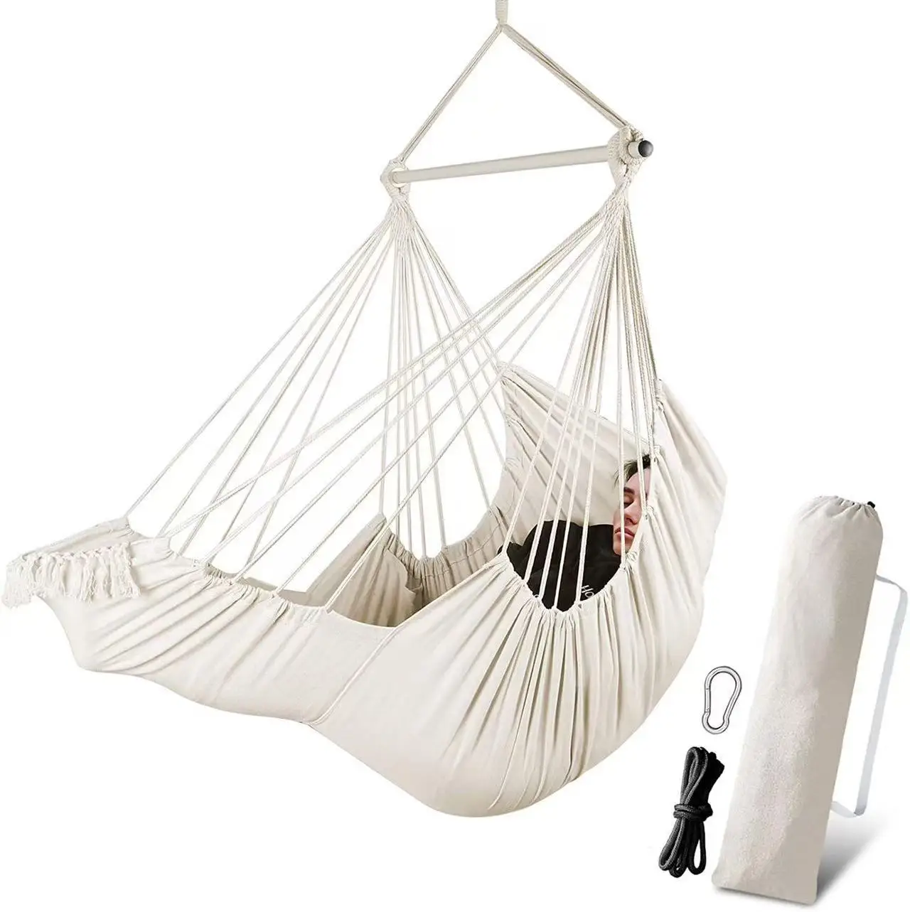 Garden Leisure Hanging Swing Soft Hammock Chair with Footrest Indoor Suspension Rod Seat