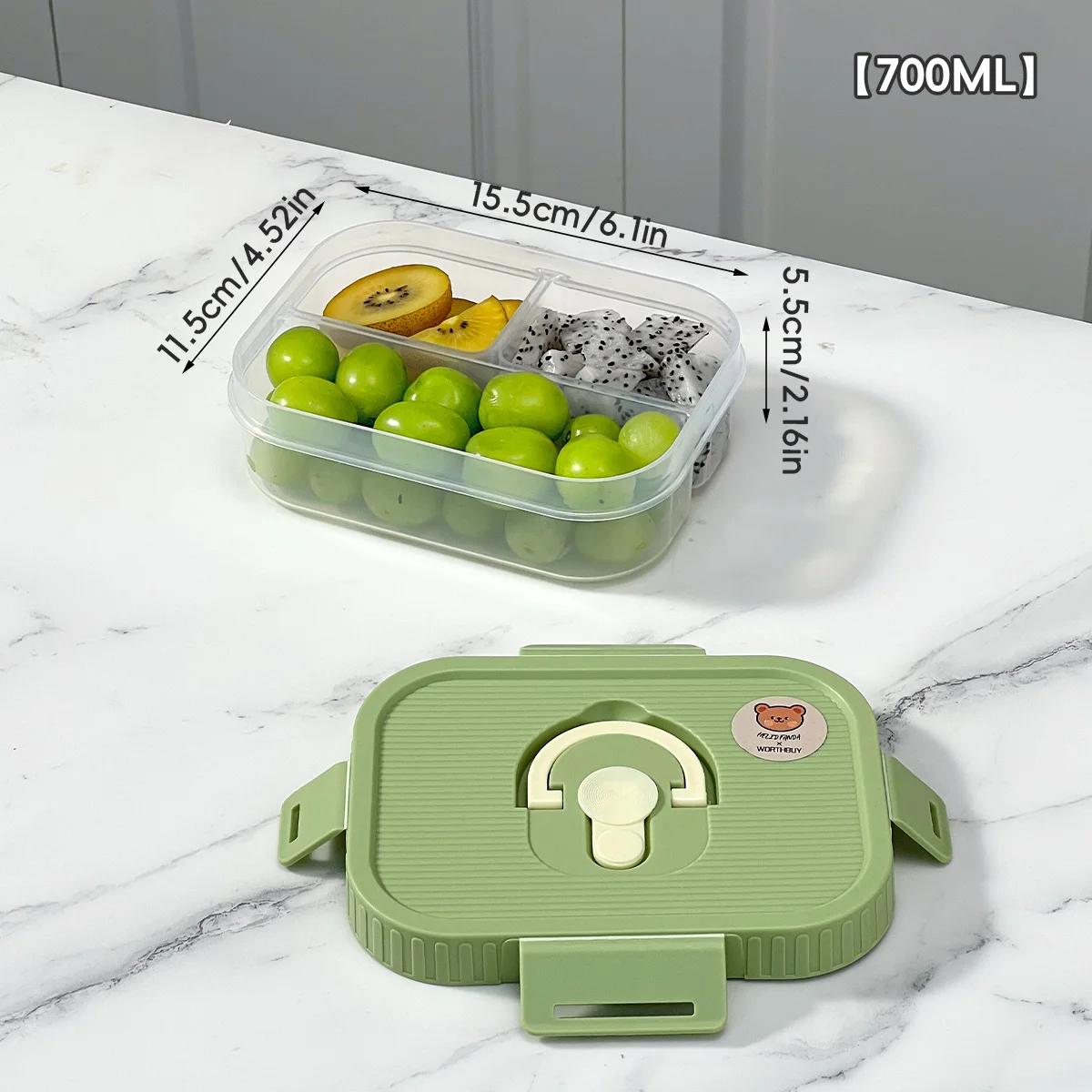 WORTHBUY Doorzichtig plastic compartiment Lunchbox Draagbare studenten Kids Bento Box Magnetronbestendig verzegelde lunchcontainer met handvat