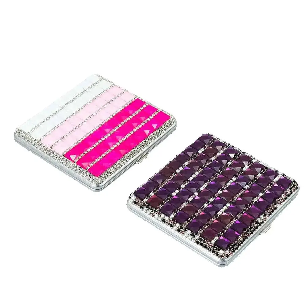 Estuche Metálico para Cigarrillos para Mujer, Capacidad para 20 Cigarrillos de 84 mm, Tamaño King, Brillante con Pedrería, Exquisito Porta Cigarrillos