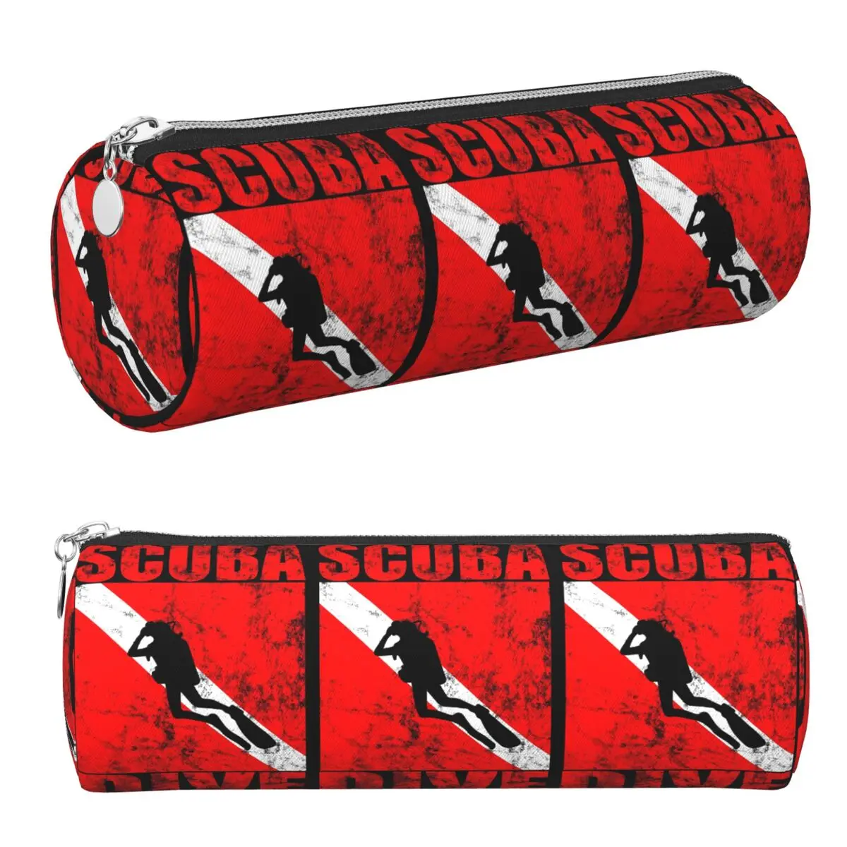 Scuba Dive Diver Down Flag Diving Gear Pencil Case Pen Holder Cylinder Pen Box Pencil Bag for Students Stationery Supplies