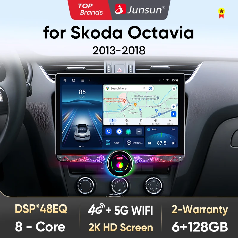 

Junsun V1 AI Voice Wireless CarPlay Android Auto Radio for SKODA Octavia 3 A7 2013 2014 - 2018 4G Car Multimedia GPS 2din