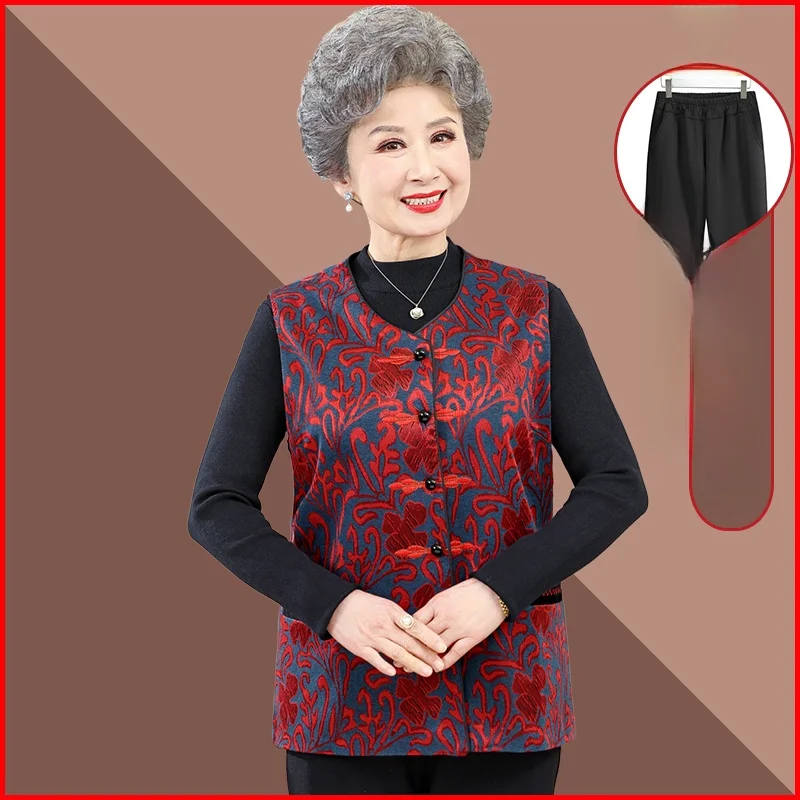 

Весенне-осенний женский жилет большого размера, верхняя одежда, свитер для мамы, повседневные свободные длинные брюки на пуговицах