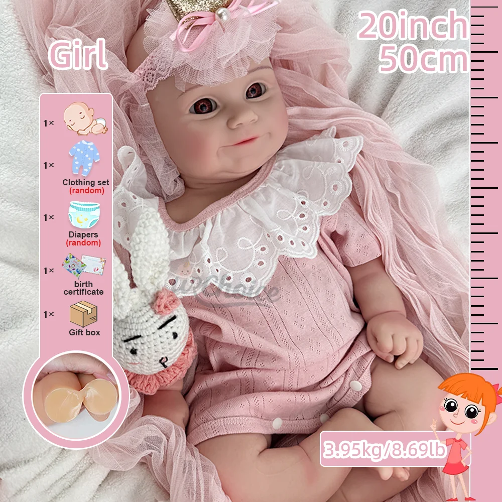 20" entzückende handgemachte wiedergeborene Babypuppe, realistische mollige Wangen, lebensechte Neugeborene Puppe für Kunstsammlungen, Weihnachtsgeschenke