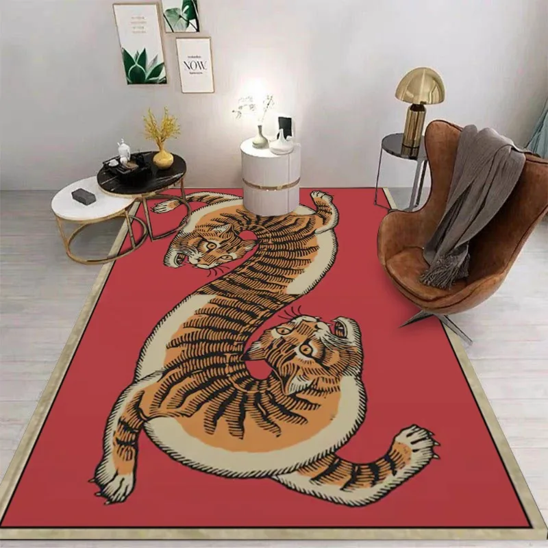 Eclectic Red and Orange Tiger Print Rug for Maximalist for Living Room Abstract Print Bedroom Home Decor Rug Beautiful Classic