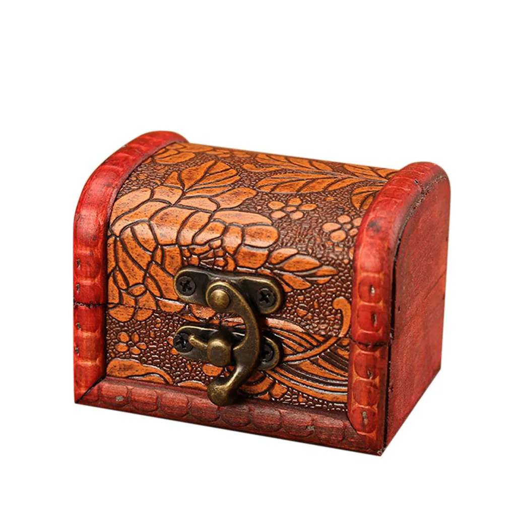 Chinese Style Vintage Wooden Jewelry Box With Lock Trinket Packing Box For Ring Brooch Bracelets Earrings Ear Studs Storage Box view 3