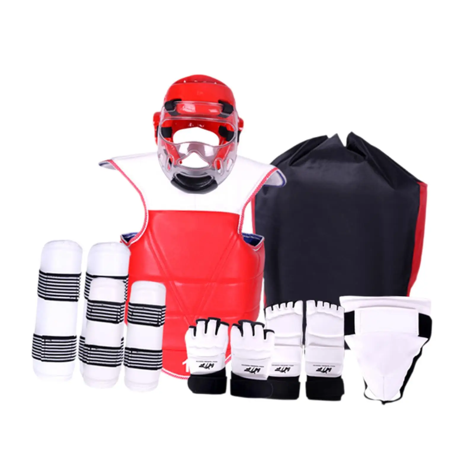 8 pezzi Taekwondo Sparring Gear imbottito protezione inguine Taekwondo pettorale braccio protezioni per le gambe per Karate Sanda Muay Thai Kickboxing MMA