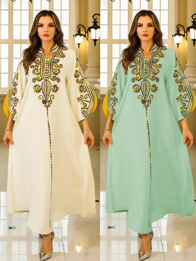 

Рамадан Vestidos Мусульманская Абая Женское Платье Арабский Джалабия Марокко Дубай Абая Кафтан Ислам Ид Вышивка Вечерние Длинный Халат 2026