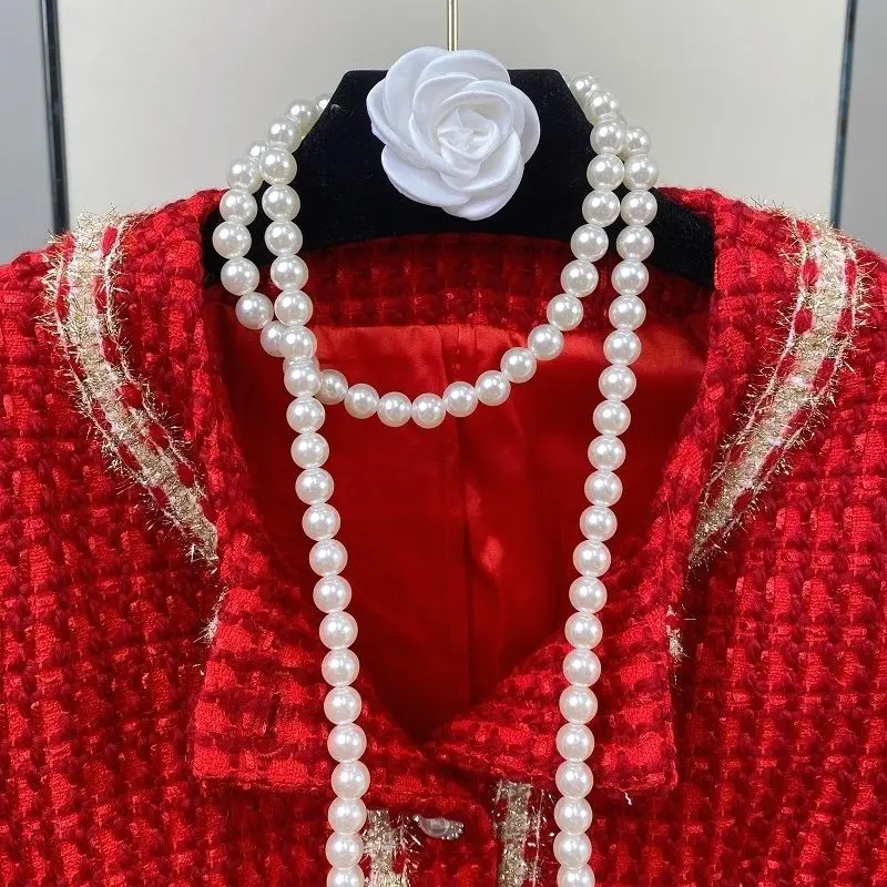 Women’s Tweed Jacquard Pink Suit Jacket Coat Top And Mini Skirt Two Piece Set Elegant Chic Outfit Winter Party Fragrant Clothin