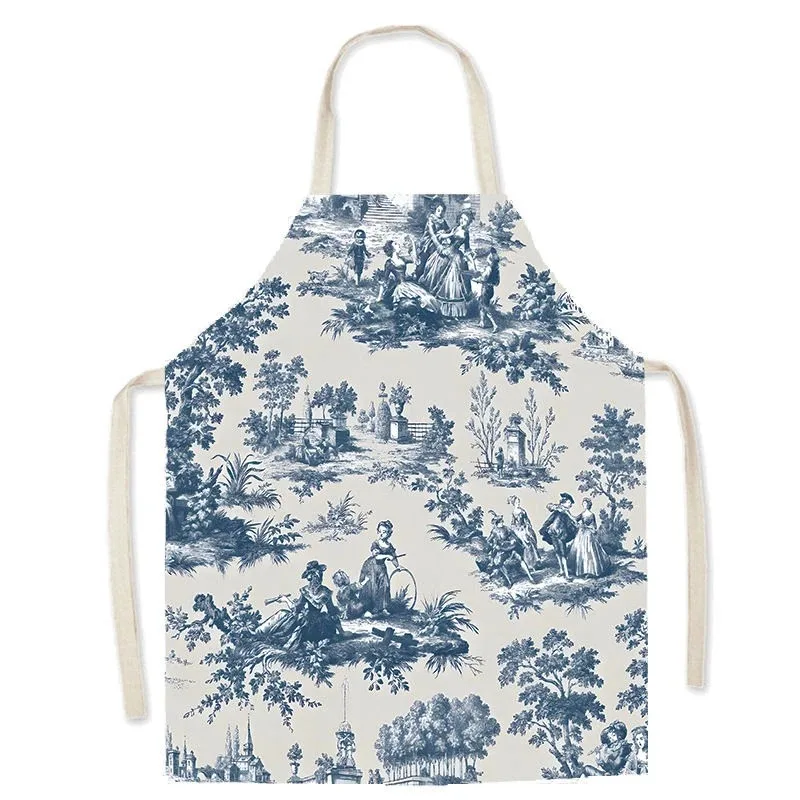

Vintage Floral Print Kitchen Apron For Women Cotton Linen Cooking Baking Pinafore Sleeveless Cleaning Bib Barista Cafe Workwear