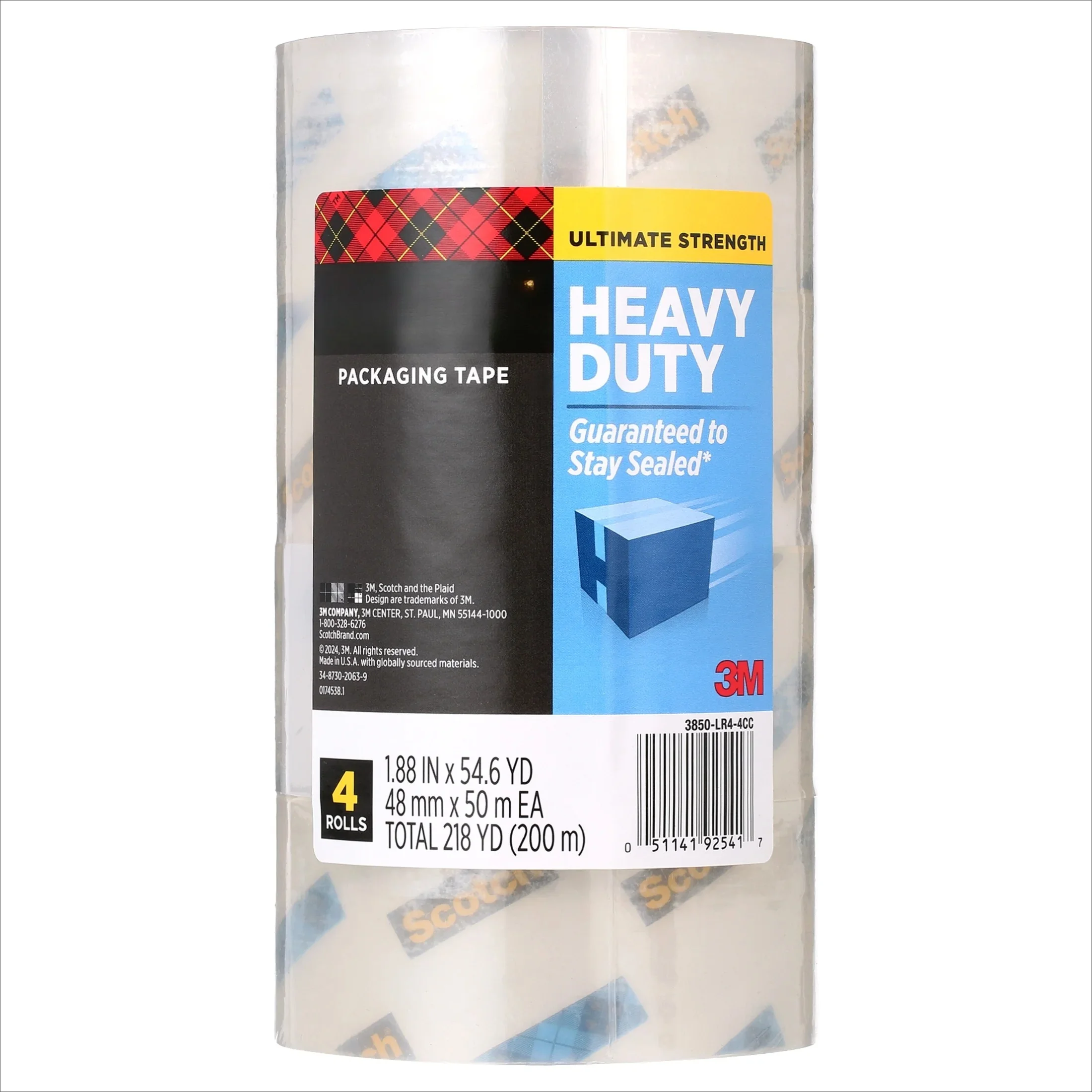 

Heavy Duty Shipping Packaging Tape, Clear, 1.88" x 54.6 yds, 4 Rolls