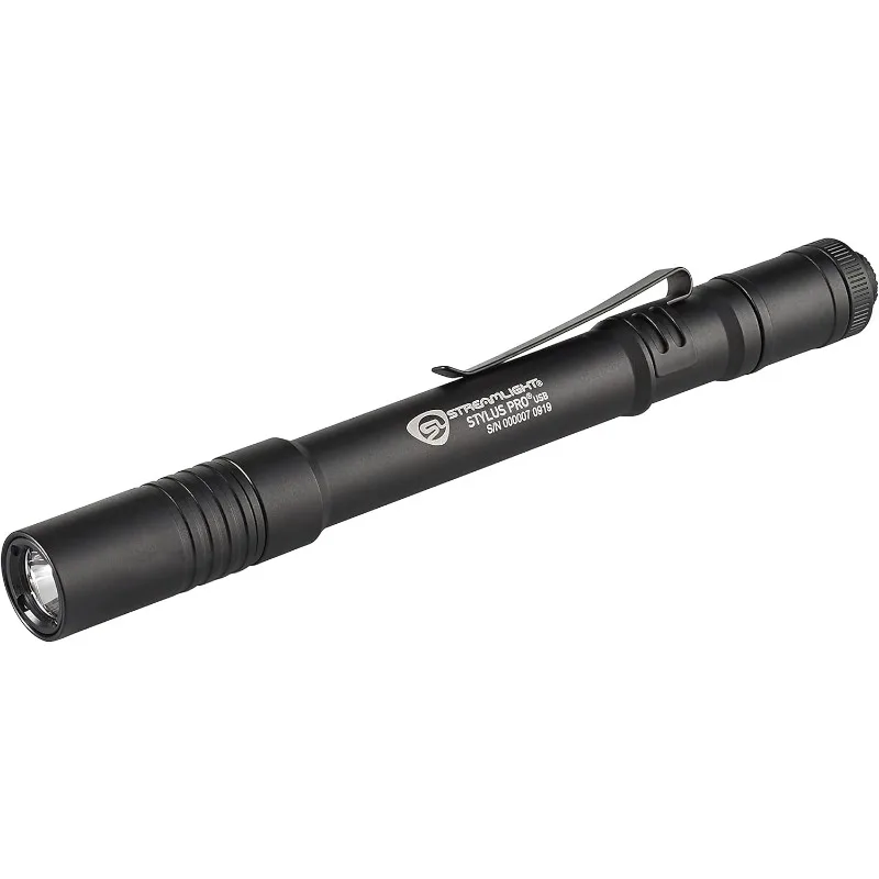 Streamlight 66134 Stylus Pro USB 350-Lumen ไฟฉายแบบชาร์จไฟได้พร้อมสาย USB และซองไนลอน, สีดํา