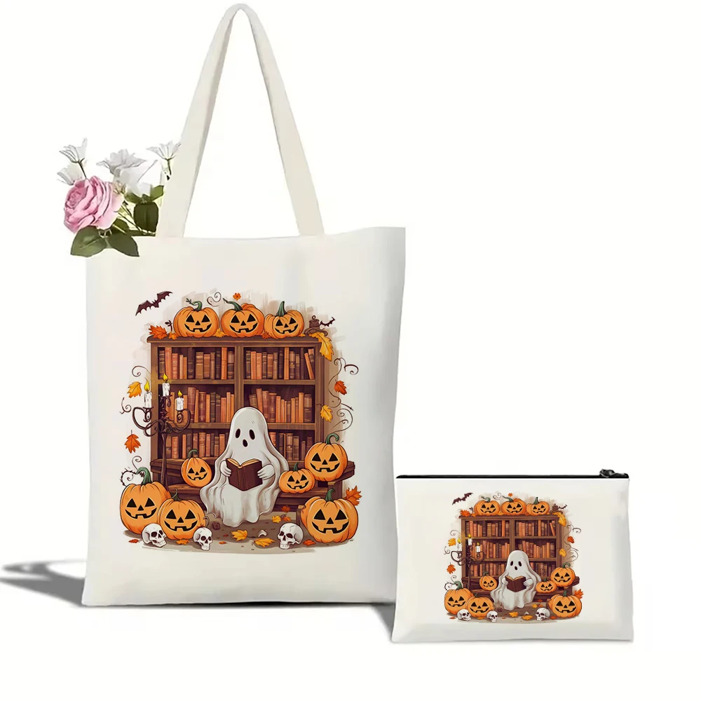 

Halloween Pumpkin Ghost Canvas Tote Bag for Women Cute Tote Bag Aesthetic Large Capacity Shopping Bags Shoulder Handbag