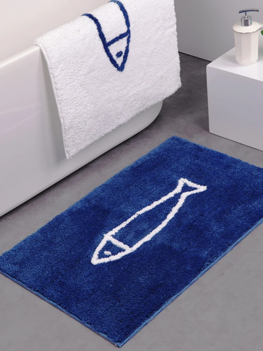 

Nordic Style Bathroom Mat Flocking Small Fish Absorbent Anti-Slip Home Door Mat Entrance Floor Rug Simple Minimalist Design