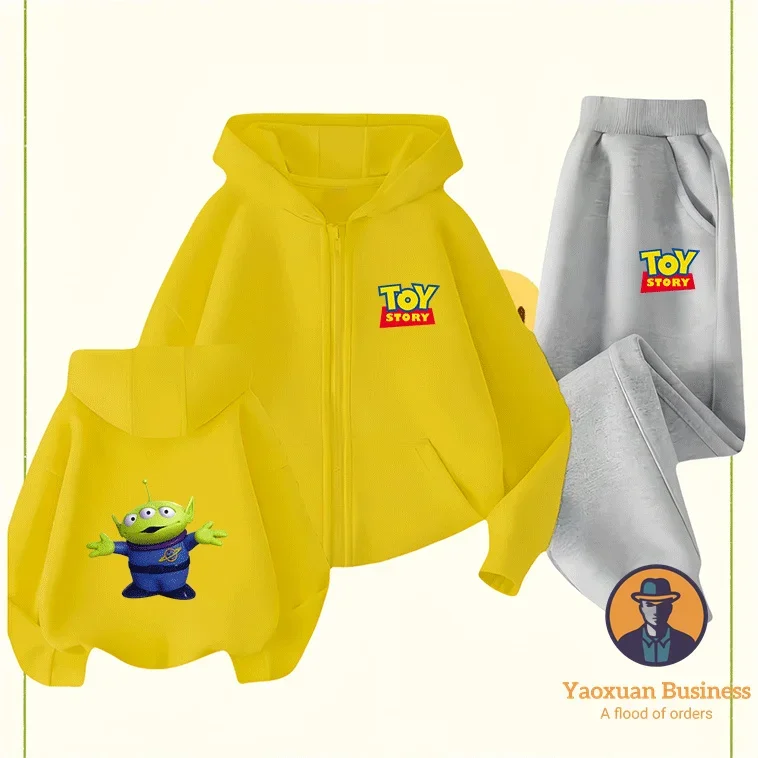 

New Arrival Toy Story Boys Kids Girls Zip Up Hoodie Set Cute Printed Cartoon Warm Windproof Autumn Winter New