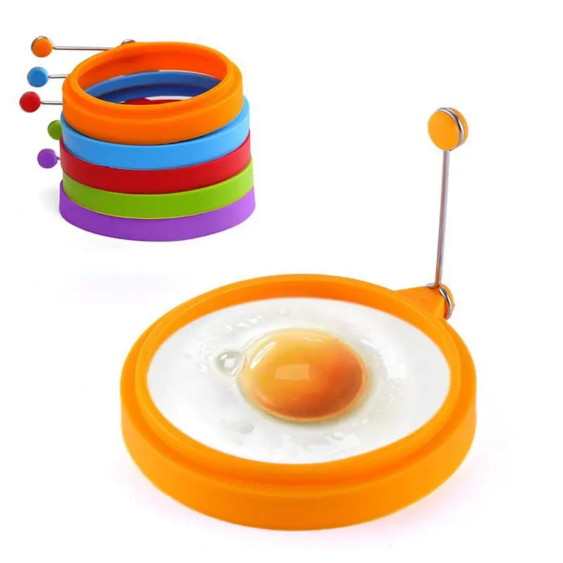 Circular silicone frying pan with stainless steel handle, silicone frying pancake mold, poached egg mold, kitchen small tool