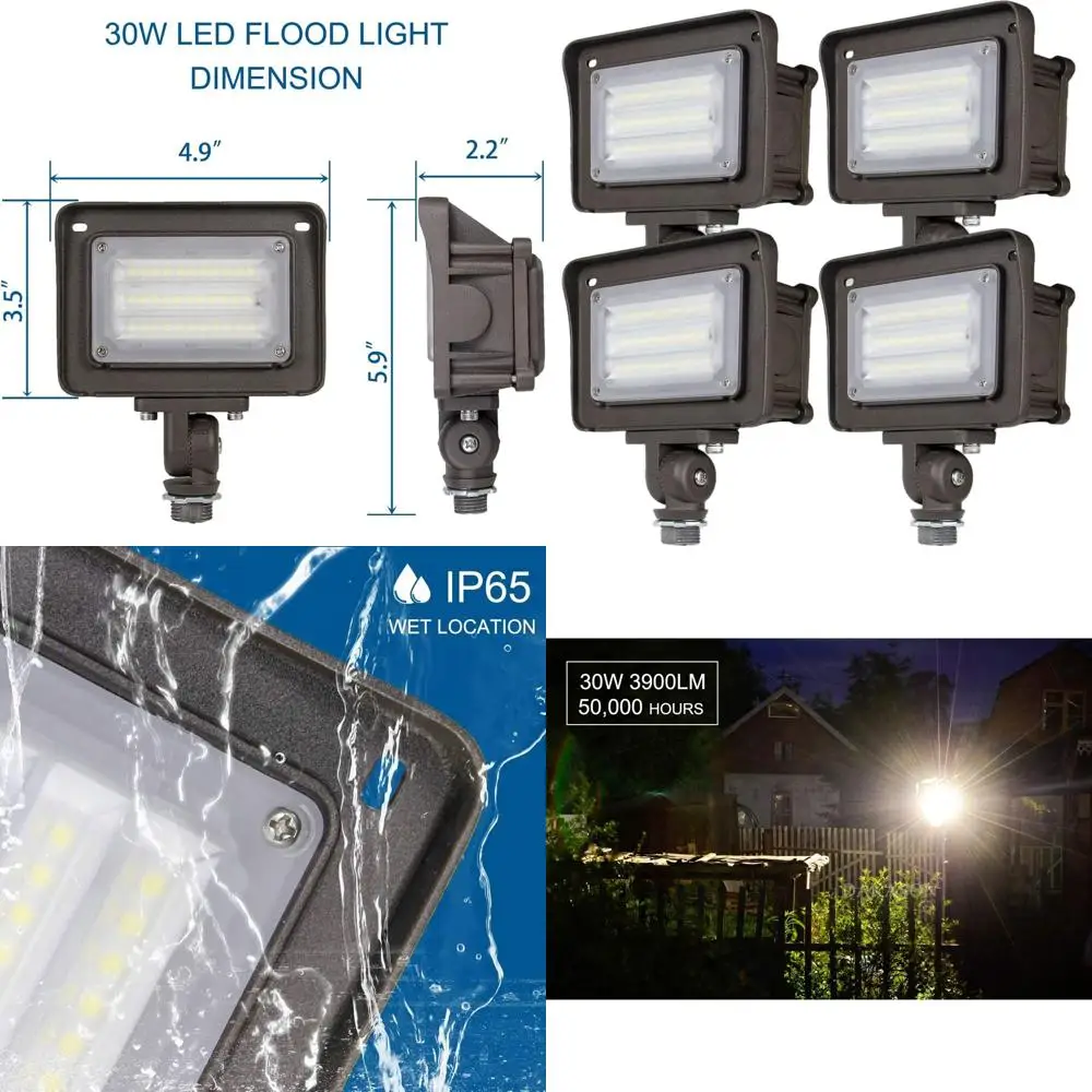 

Комплект из 4 светодиодных уличных прожекторов мощностью 30 Вт, с фотоэлементом «от заката до рассвета», 180° ° Регулируемый, 3600 лм, 5000K, водонепроницаемый по стандарту IP65, заменяет 100W HPS/M