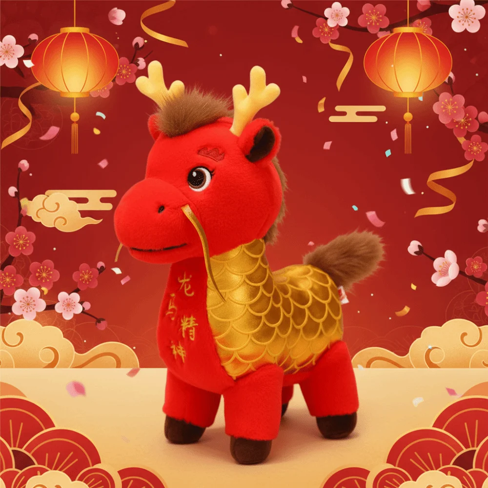 

Забавный талисман 2026, дракон, лошадь, удача, милая мягкая лошадь, креативная кавайная фигурка пони со знаком зодиака, праздничный декор