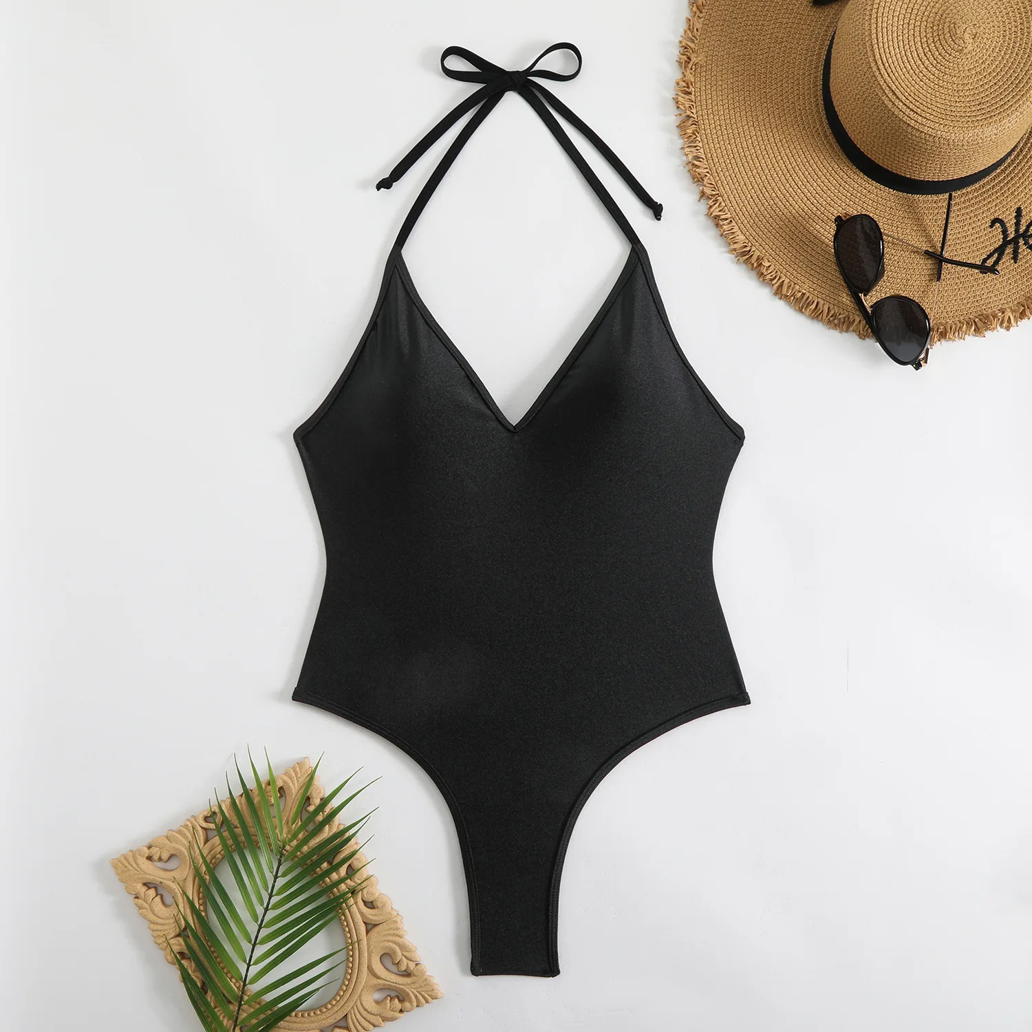 

2025 сексуальный тонкий купальник цельный однотонный купальник на бретелях женский купальный костюм для купания женская пляжная одежда боди