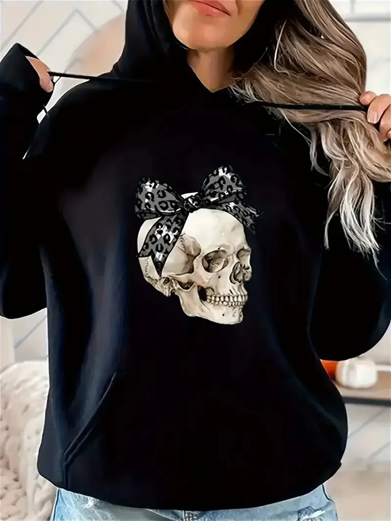 

Skull Leopard Graphic Printing Autumn and Winter Cotton Hoodie Outdoor Street Sports Training Brand Trendy Clothing