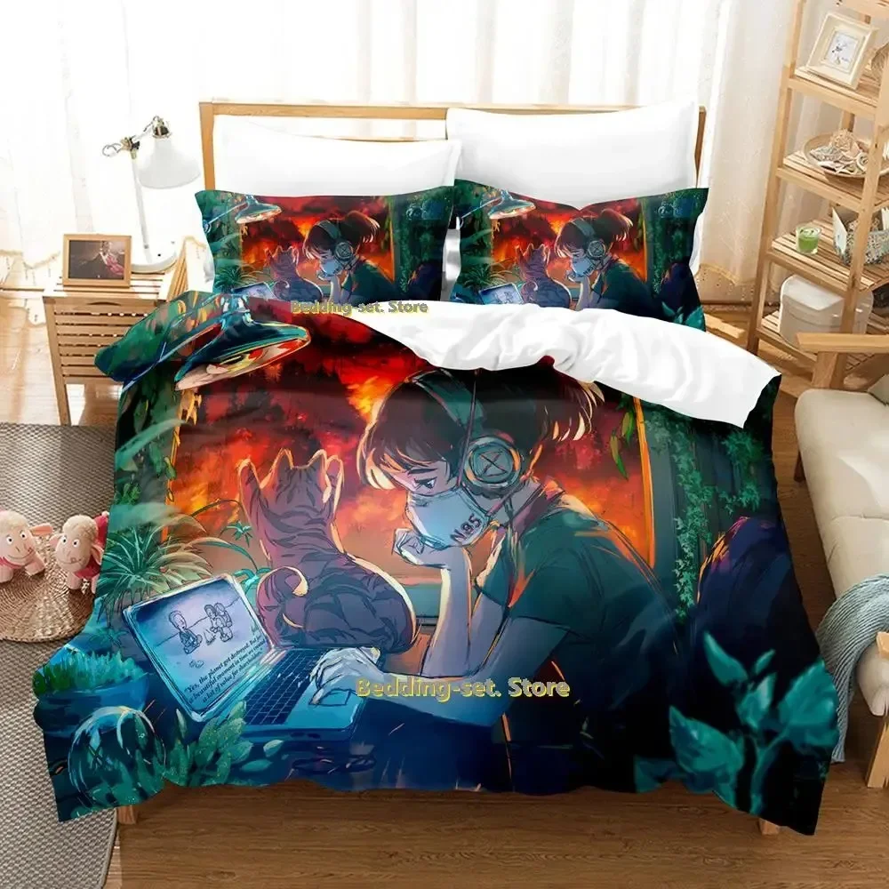 New Lofi Girl Bedding Set Single Twin Full Queen King Size Bed Set Adult Kid Bedroom Duvetcover Sets Anime parure de lit Bed