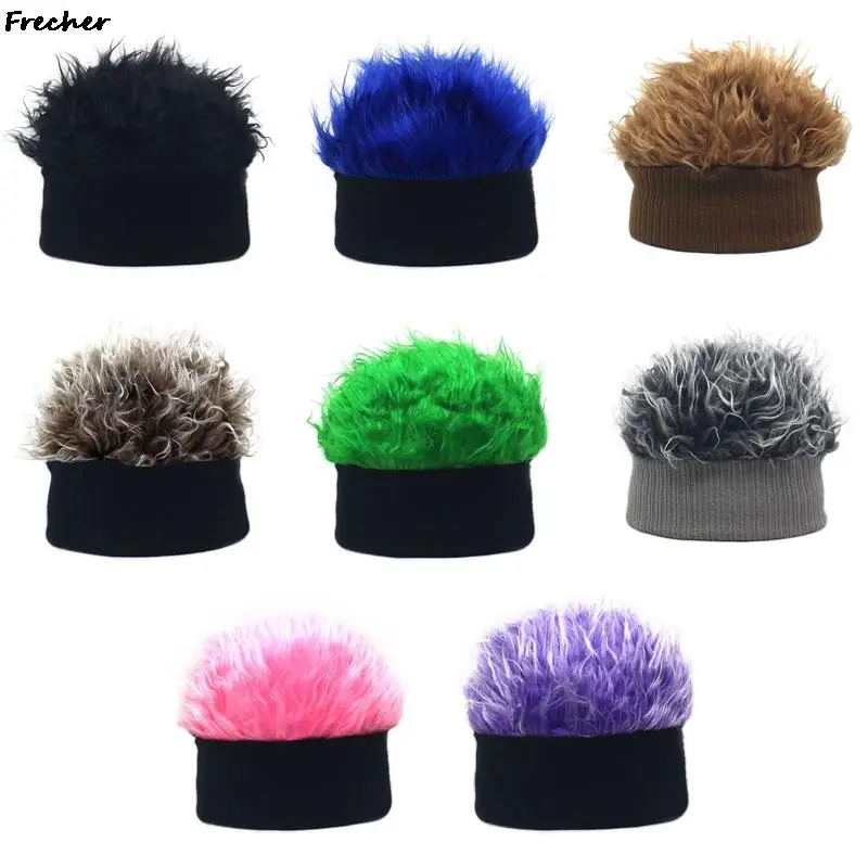 Hair Integrated Wig Hat Women Men Club Party Headwear Winter Brimless Beanie Colorful Hairs Knit Caps Rock Hip Pop Baggy Caps