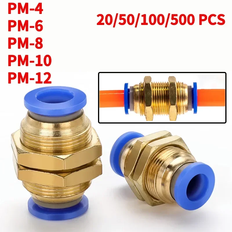 Air Pneumatic Fitting 4mm 6mm 8mm 10mm 12mm OD Hose Tube Straight Bulkhead Union One Touch Push Into Gas Connector Brass Quick