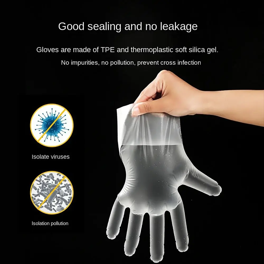 100Pcs Acid Work Safety Disposable Gloves S/M/L/XL Non-Slip Cleaning Gloves Transparent Thickened TPE Latex Free Gloves