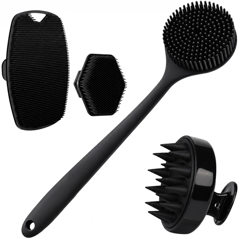 4PCS Set Silicone Body Scrubber Soft Exfoliating Brush for Face Gentle Shower Massage and Skin Cleansing Bathroom Accessories