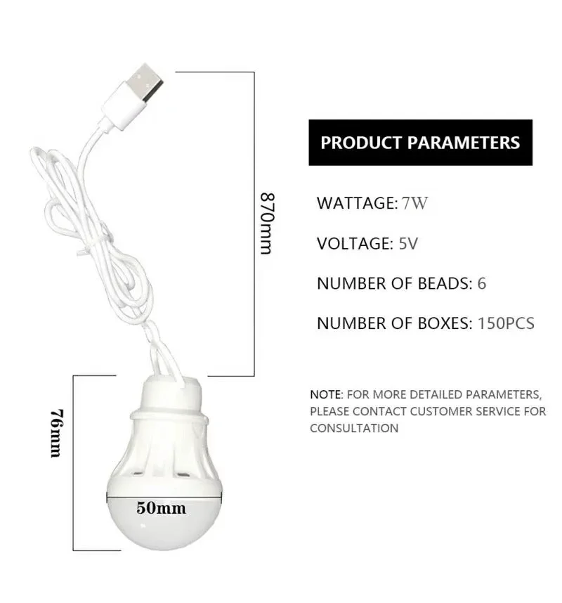 7W LED Light Portable Lamp Bulb Student Reading Learning Camping Outdoor Lighting Camping Light Mini USB Pendant Lamp