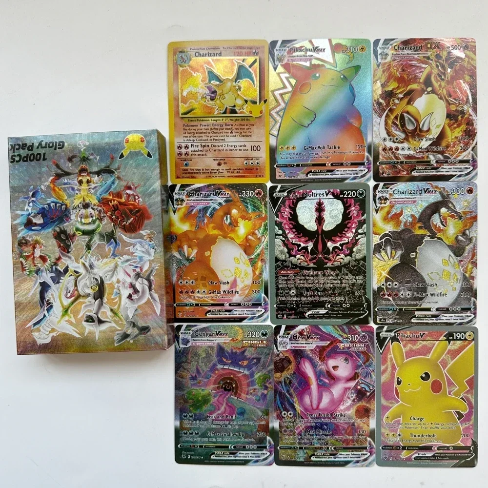 2024  Flash The Best Pokemon Cards Proxy Glory Pack Vmax Vstar GX Mega Ultra Rare Rainbow Arceus DIY Charizard Kids Shiny Gift