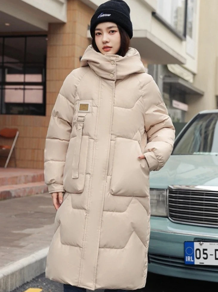 

Женская длинная куртка-пуховик, зимнее теплое утепленное пуховое пальто, ветрозащитная парка с капюшоном, уличная зимняя куртка для женщин, повседневная мода