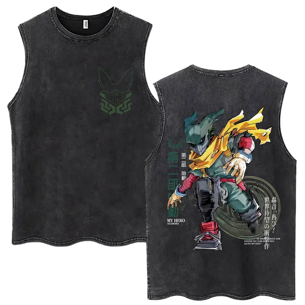 Washed Anime My Hero Academia Midoriya Izuku Deku Tank Tops Men Women Harajuku  Manga Sleeveless Vests Casual Cotton Loose Vests