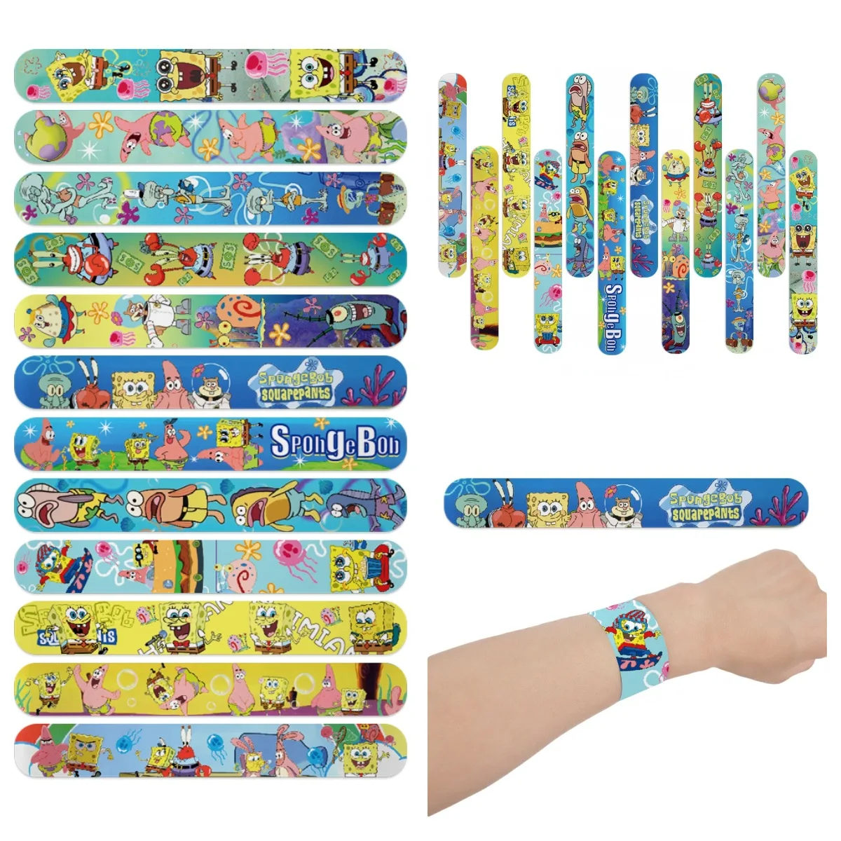 12 Stück Spongebob Schnapparmbänder Cartoon Anime Armbänder für Partygeschenke Geburtstagsfeiern Klassenzimmer-Belohnungen Veranstaltungen – Detail 1