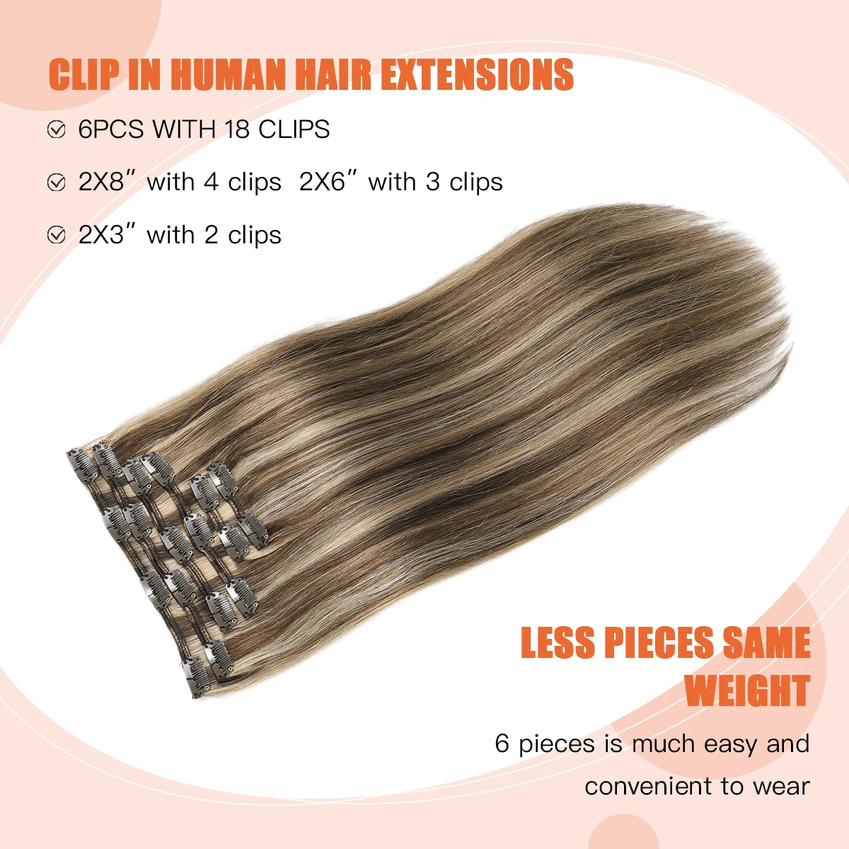 XDhair Clip nelle estensioni dei capelli capelli umani 120g 18 pollici marrone con Clip Balayage bionda nelle estensioni dei capelli