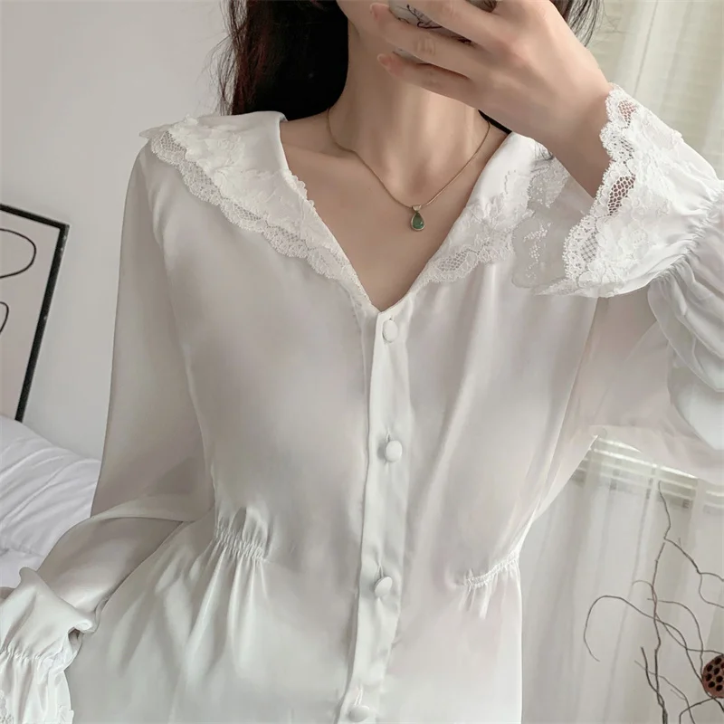 Silk Satin Sleepwear Women Pajamas Two-Pieces Sleep Set Spring Summer Nightwear Sweet Shirt&Trouser Suits Pyjamas Home Wear