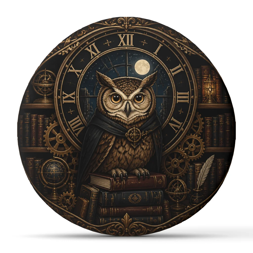 Owl Clock Pillow Dark Academia Cushion Fantasy Book Lover Gift Plush Stuffed Throw Pillow Gothic Library Reading Home Decor