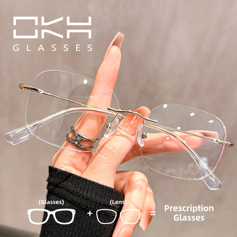 

OKH металлические очки без рамок в квадратной мужской и женской оправе для близорукости, индивидуальные очки по рецепту для чтения