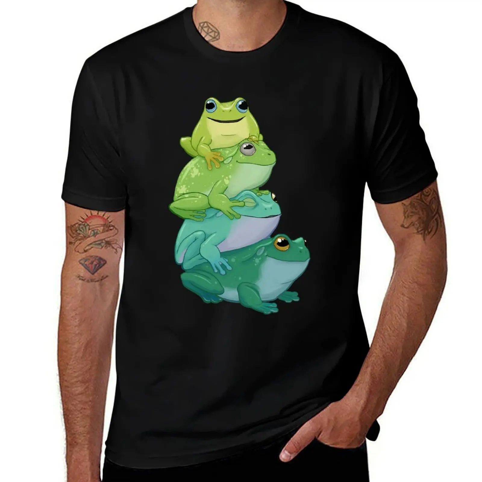 Men Women Sticky Frog Stack Cute Graphic Gift T-Shirt Plus Size Simple Casual Top T-Shirt