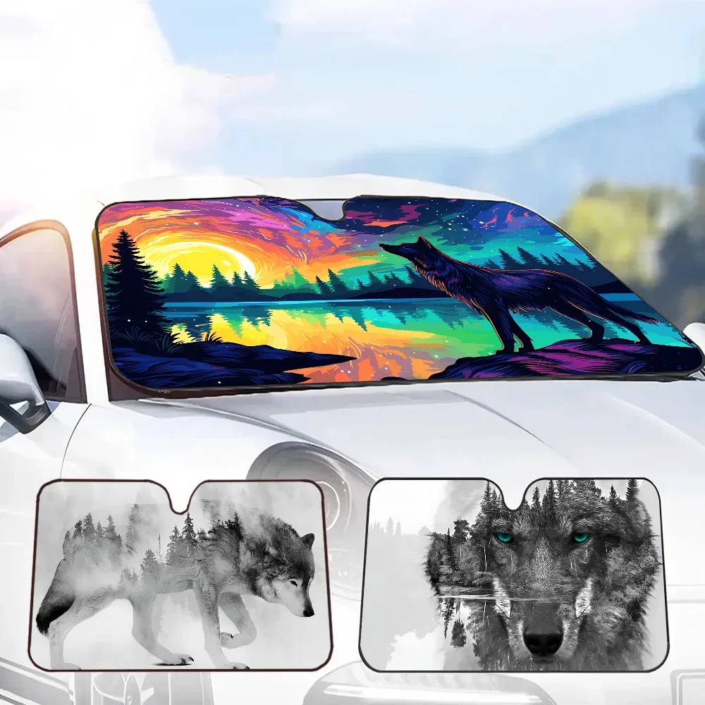 Animal Wolf Windshield Car Sunshade Funny Animal Windshield Sun Shade Window Cars Folding Rays Sun Visor Protector