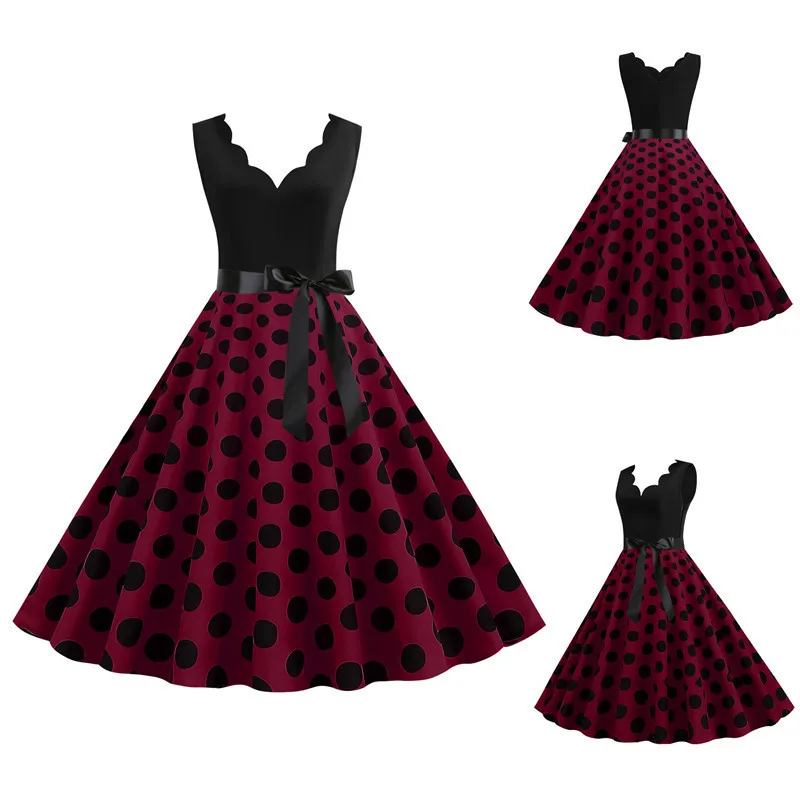 Audrey Hepburn Polka Dot Sleeveless Sexy Long Skirt Restoring Ancient Ways 1950s Holiday Dress Clamshell