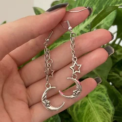 Earrings,Crescent Moon,Star,Chain,Man In The Moon, Hippie,Wicca ,Gifts for Girls