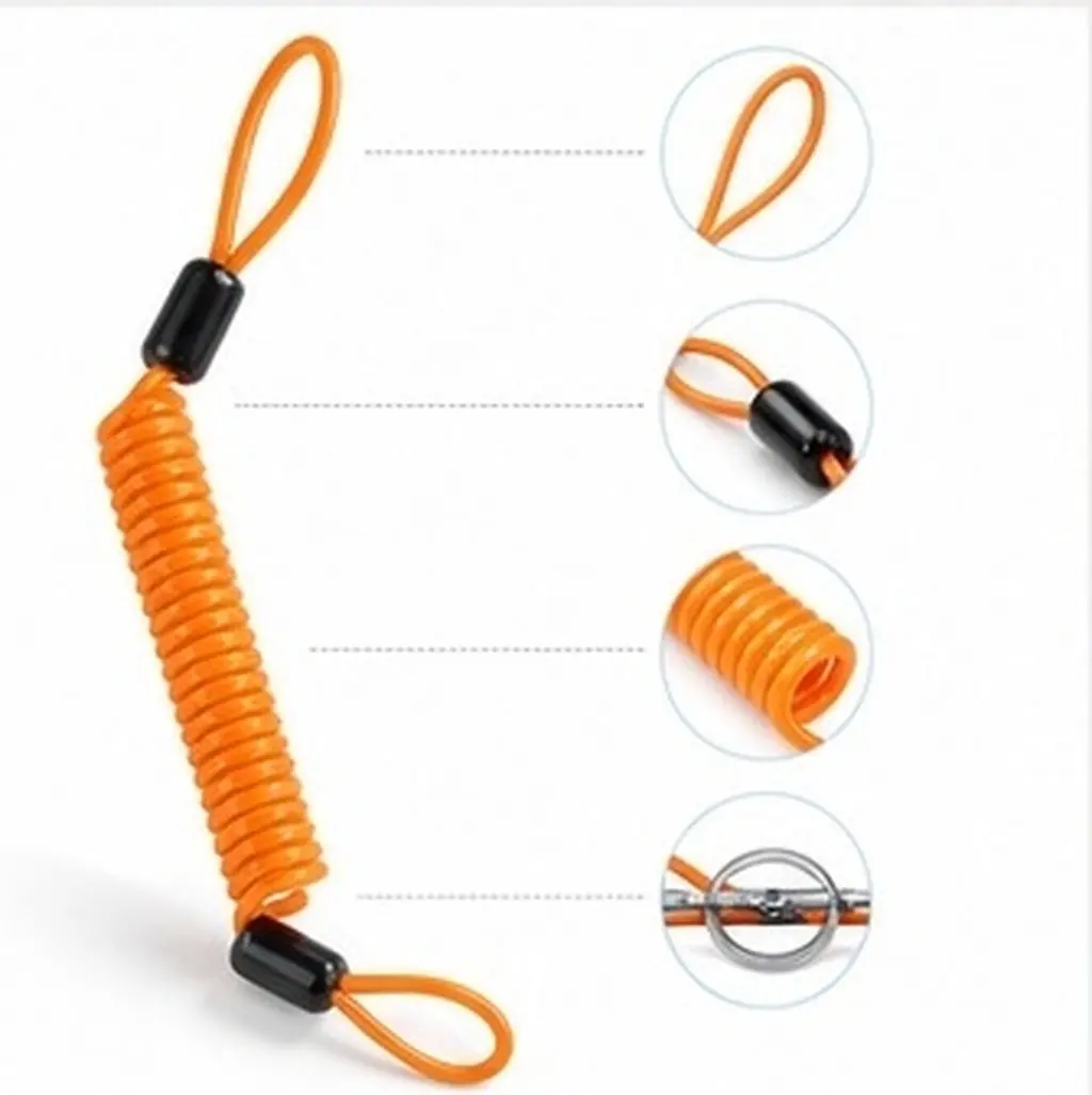 Orange 120Cm 2Mm Motorcycle Disc Lock Cable Coiled Disc Brake Lock Security Wire Anti Theft Visual Deterrent for Motorbike