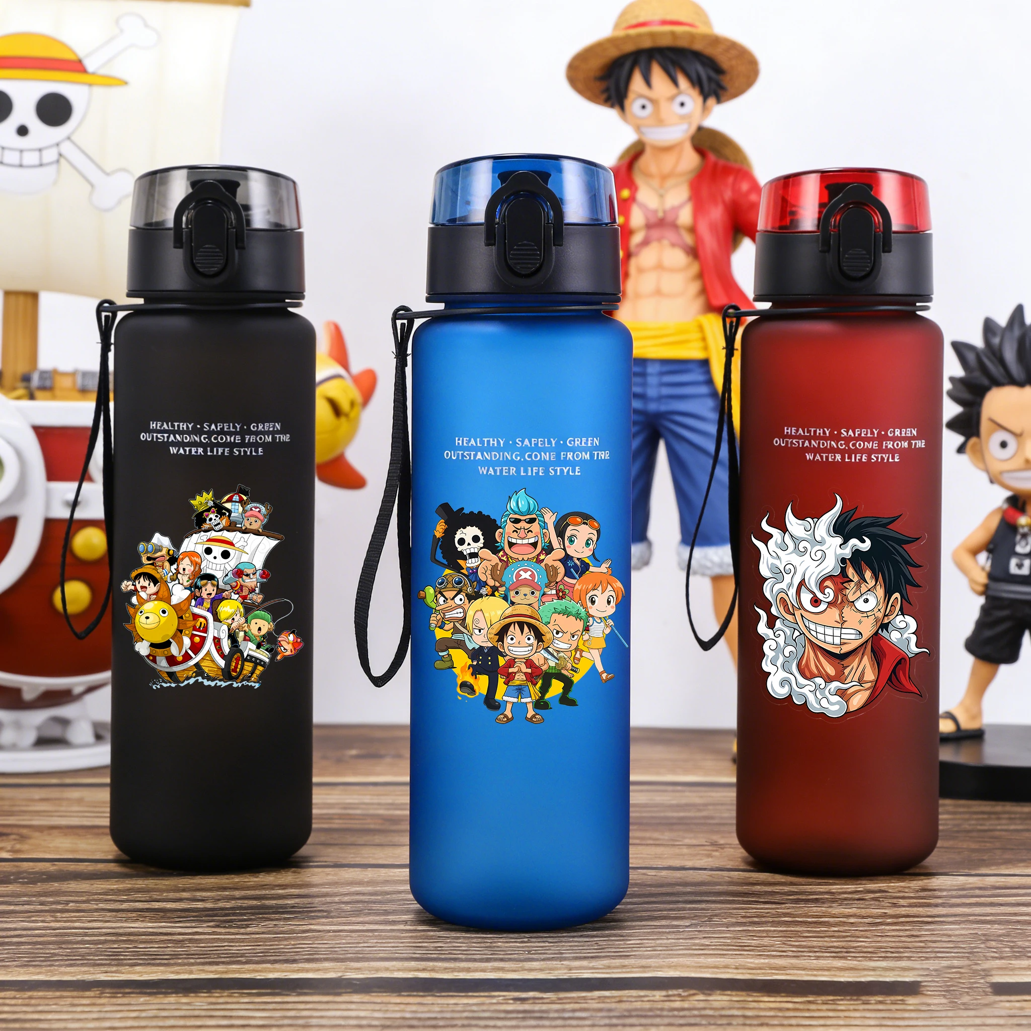 

650ml Ones Piece Kids Water Bottle Sport for Cute Game Anime Zoro-Luffy-Boy Man Travel Lifting Rope Portable Drink Water Bottles